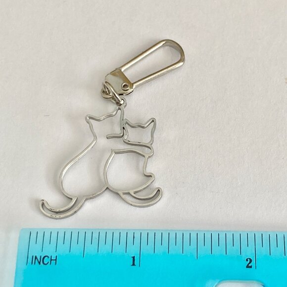Silver Cat Clip Zipper Pull Purse Bag Charm Stainless Steel Two Cats Cat Lady - Picture 7 of 8